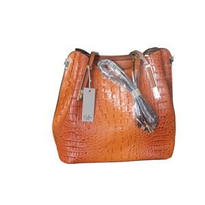 FAUX CROC SATCHEL WITH LONG‎ CROSSBODY STRAP